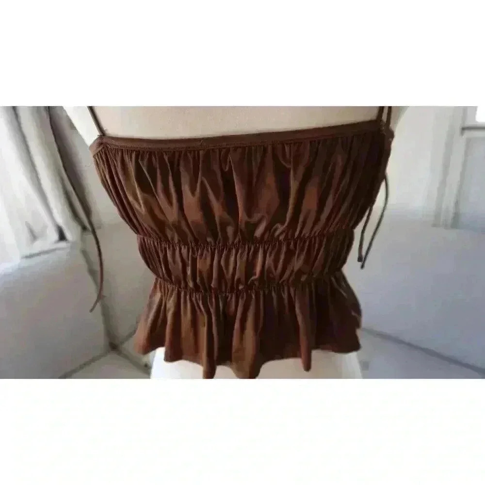 Tic Toc Women's Satin Brown Tie-Front Bustier Top, Size L - Picture 7 of 13